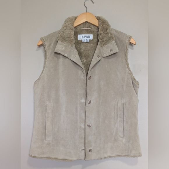 Vintage Esprit Suede Leather Cream Button Down Vest Women's XL - Picture 1 of 11